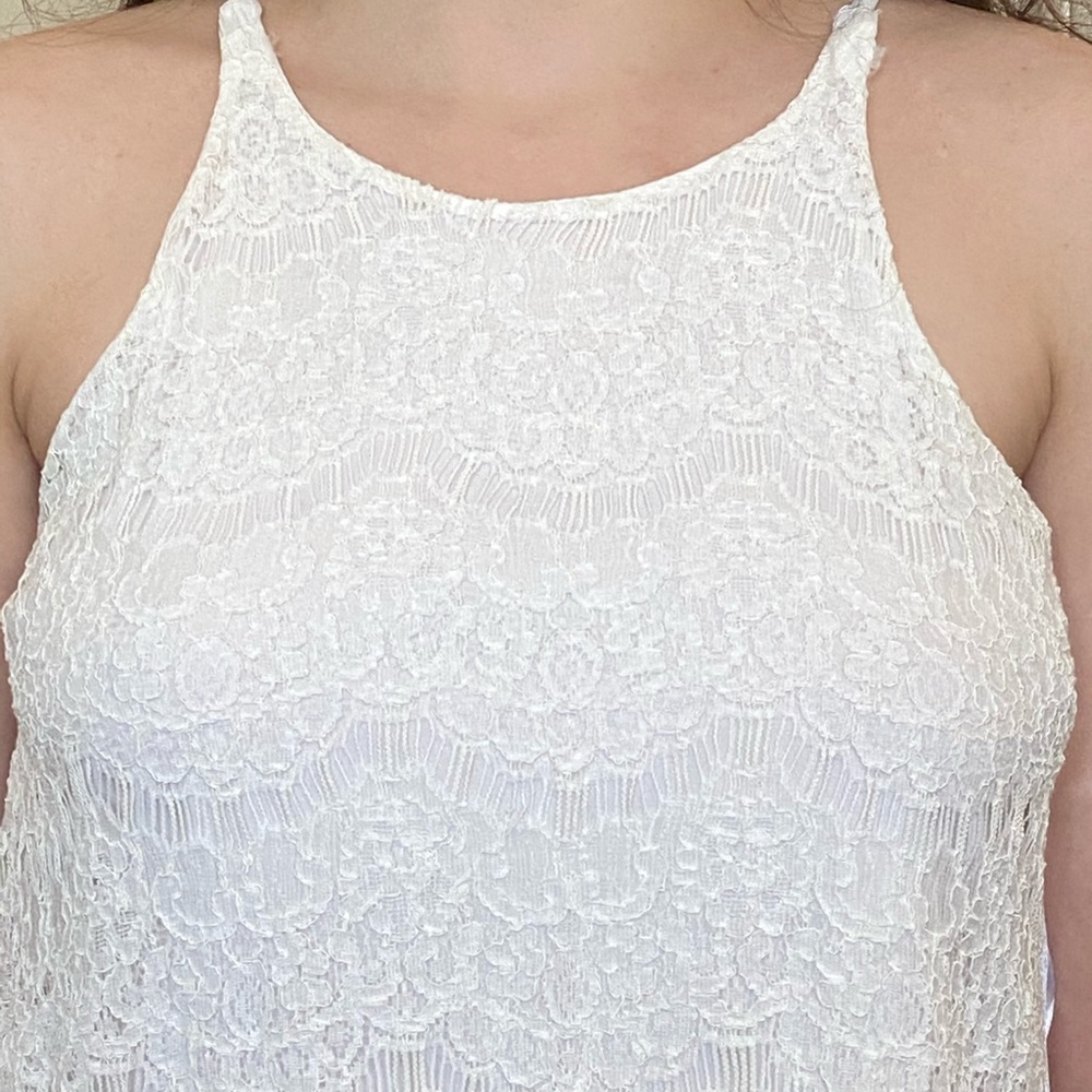 Monteau White High Neck Floral Lace Camisole Layered Tank Top Medium - Picture 6 of 13